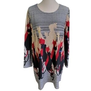 POTPOURRI Women's Multicolored All-Over Cat Print Tunic Dress